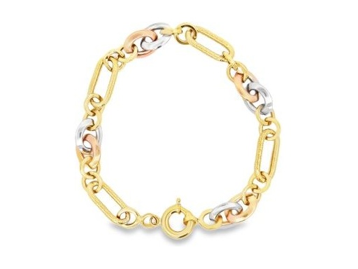 18K Three-Tone Gold Textured Oval Link Bracelet